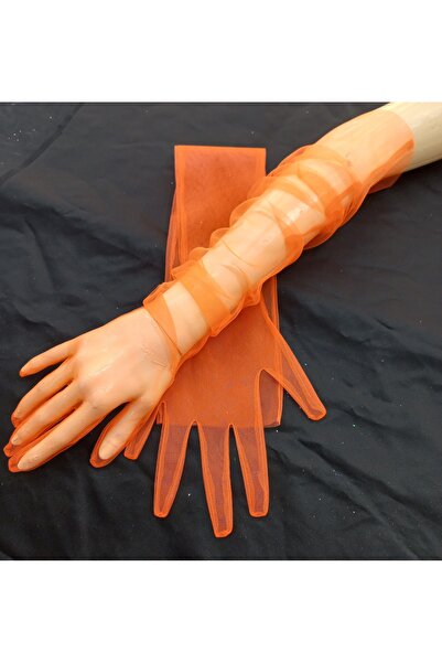 es moda shop Bella evening dress bridal gloves long neon orange