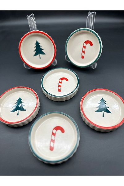 MeGgDecor 6 Pieces New Year Themed Mixed Patterned Sauce Bowl Cookie Jam Bowl