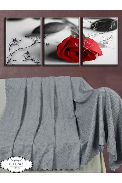 POYRAZ Shiny Patterned Chenille Gray Double Sided Sofa Sofa Bed Cover Shawl
