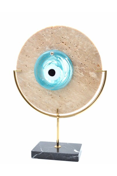 Decoristan Mavi Nazar Boncuğu El Yapımı Mermer Disk Obje
