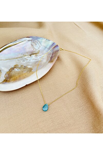 RM Bijuteri Gold Ithal Zincir Damla Taş Çelik Kolye