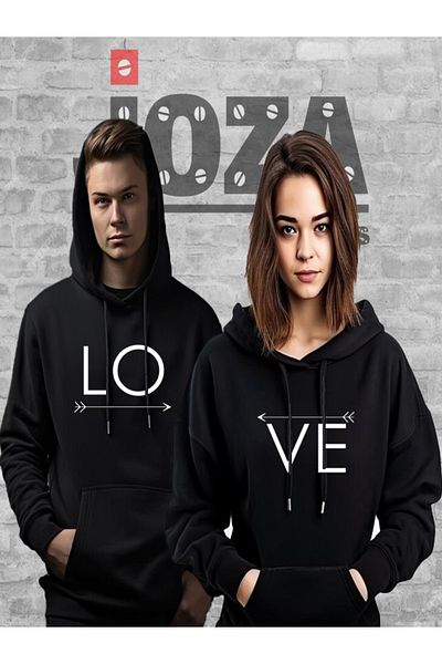 Joza Outdoors Women Men Unisex Love Printed Dear Couple Combination Design Hooded Sweatshirt 2 Piece Set