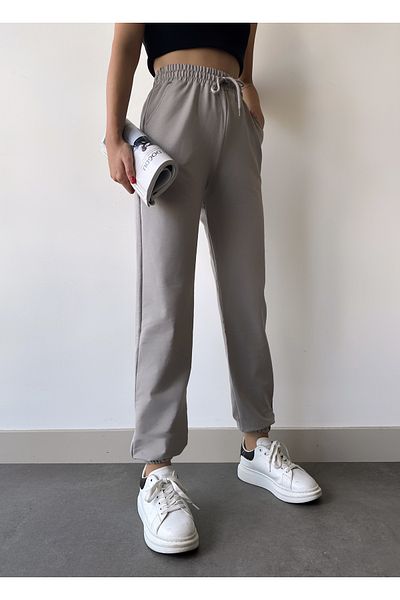 schlank Γυναικείο ασημί γκρι ψηλόμεσο Jogger φούτερ με ελαστικά πόδια