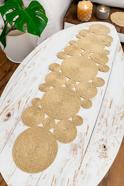 Homever Χειροποίητο & Premium Jute Runner Vista, 135x35cm Ψάθινο Κάλυμμα Τραπεζιού Κονσόλας Κουζίνας Σαλονιού από γιούτα / Ράντερ