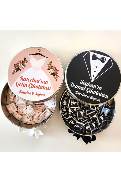 iremden Gelin Damat Bohça Çeyiz Çikolatası Iç Dış Kapak Etiketli 48'li 2 Meta...