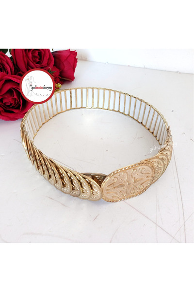 Gelincimherşey Altın Renk Kına Gecesi Için Lastikli Metal Gelin Kaftan Bindallı Kemeri