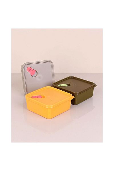 Culinary World 3 Pieces Square Lid Storage Container Set Colorful Bowl Leak-Proof Microwave Compatible Container