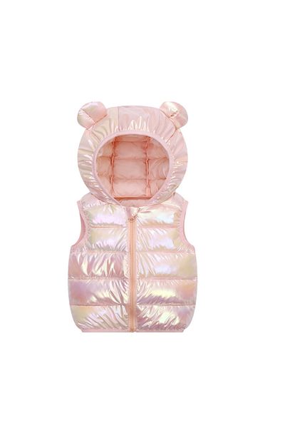 Petityu bright puffy teddy eared puffy puffer vest puffy pink girl's vest