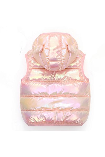 Petityu bright puffy teddy eared puffy puffer vest puffy pink girl's vest