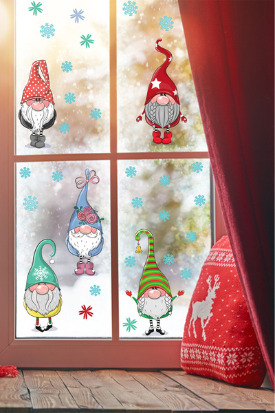 Echo Home Christmas Sticker Cute Gnomes and Snowflakes Decorative Window Sticker