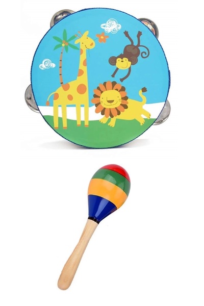 AyasEğiticiOyuncak Bebek Müzik Aleti Ahşap Tef ve Renkli Marakas