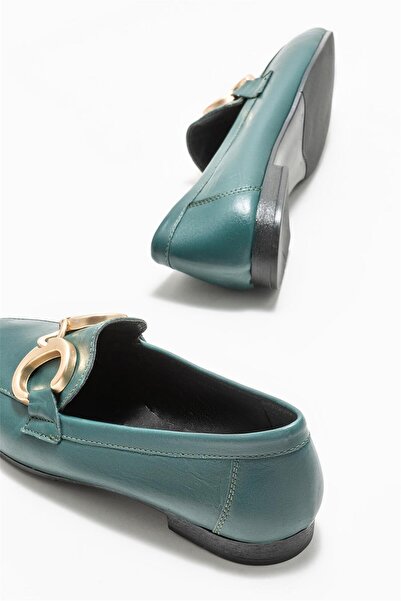 Elle Shoes Yeşil Deri Kadın Loafer