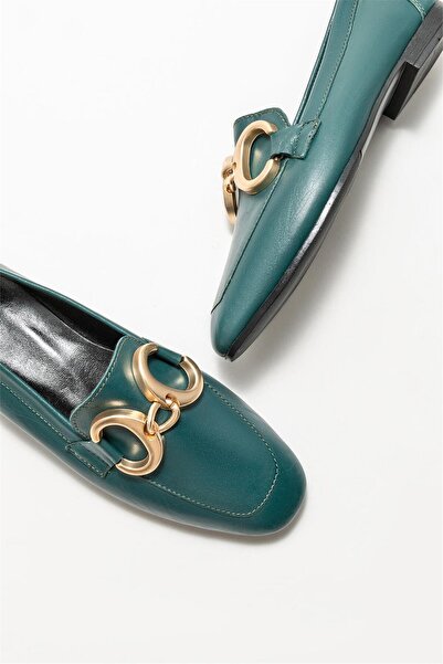 Elle Shoes Yeşil Deri Kadın Loafer