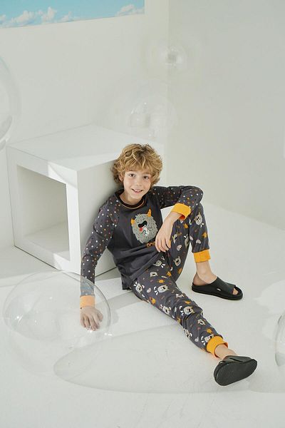 Sevim Boy's Long Sleeve Smoked Pajamas Set C8T5N5O8