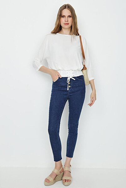 Select Moda Bluză de damă cu talie ecru cu detaliu crop