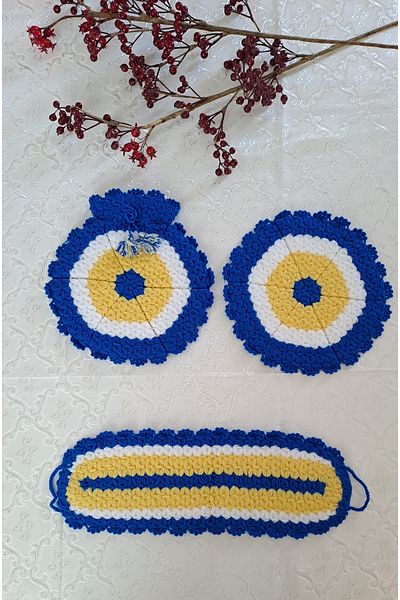 SOUL BY A&B Hand-cocked Evil Eye Beaded Bath Washcloth Bath Washcloth Navy Blue 3-Piece Washcloth Set Washcloth Mother Father Child