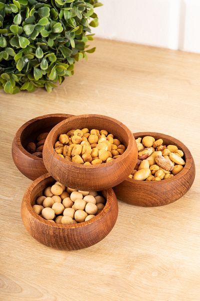 DNS HOME Set of 4 Natural Dark Wooden Snack Bowls