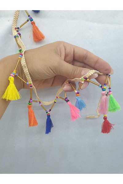 ESRA ŞELEM Colorful Tassel Fringe Strip with Bead Detail