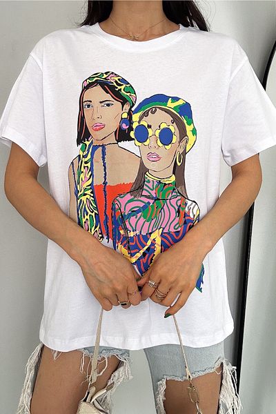 FEMELLE Women's Crew Neck Printed Cotton T-Shirt