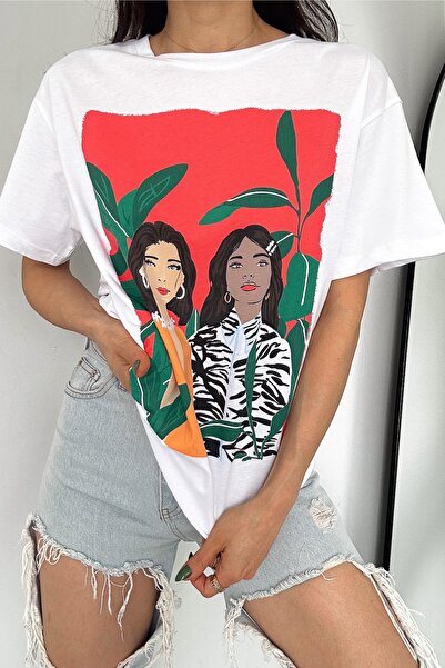 FEMELLE Γυναικείο μπλουζάκι από βαμβακερό στάμπα με λαιμόκοψη της νέας σεζόν