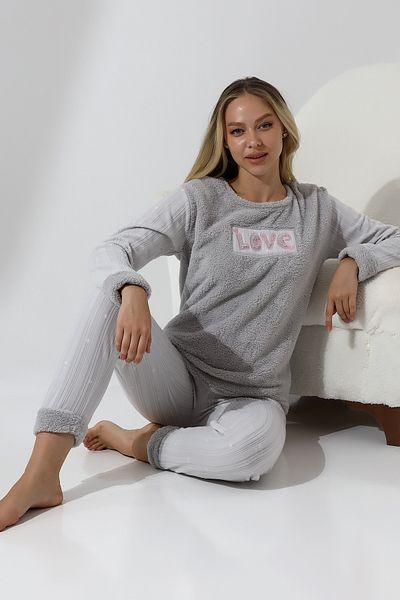 Wordex Fwn 5019 βελούδινο Welsoft Fleece Winter Soft γυναικεία σετ πιτζάμες Love