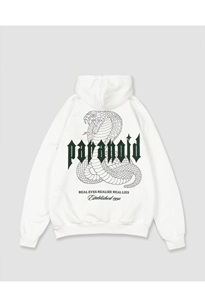 Benisengiydir Bílá dámská mikina s paranoidním potiskem Oversize Crew Neck