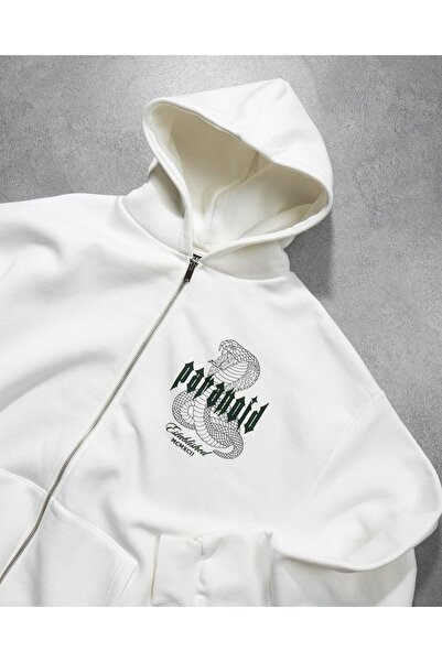 Benisengiydir Bílá dámská mikina s paranoidním potiskem Oversize Crew Neck