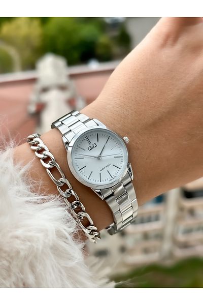 Q&Q Silver Color Women's Wristwatch+Bracelet with Steel Strap, Waterproof