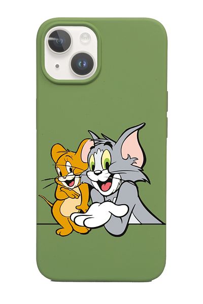 Merwish حافظة سيليكون متوافقة مع هاتف Apple Iphone 13 و14 من Tom and Jery مع تصميم مخملي من الداخل باللون الأخضر
