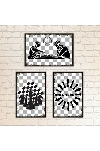 Hayal Poster Satranç Temalı Ahşap Tablo Seti 3 lü