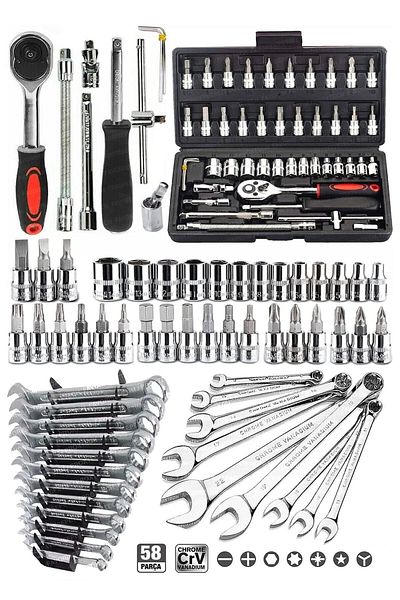 MOONSHOP 58 Piece 46mini Socket Set with Automatic Ratchet 1/4" 12 Piece Combined Open Mouth-Star Wrench Set