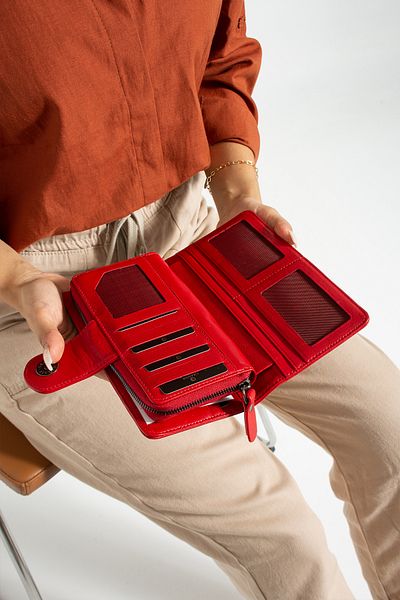Grande 2723 Genuine Leather Women's Card Holder, Paper & Coin Compartment Model Stylish Card Holder Wallet RED