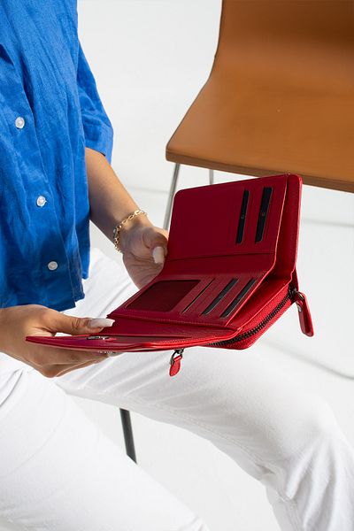 Grande 2715 Genuine Leather Women's Card Holder, Paper & Coin Compartment Model, Stylish Card Holder Wallet RED