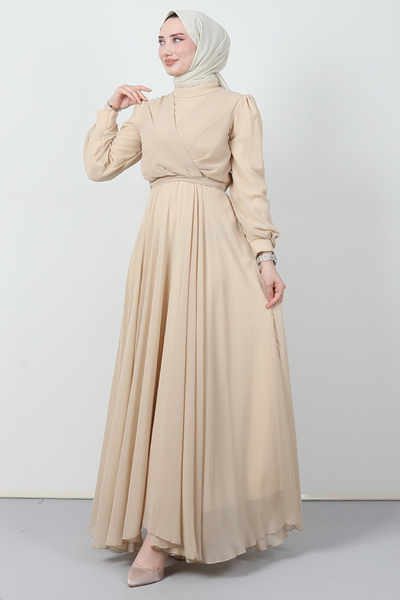 Giza Giyim فستان شيفون متقاطع باللون البيج