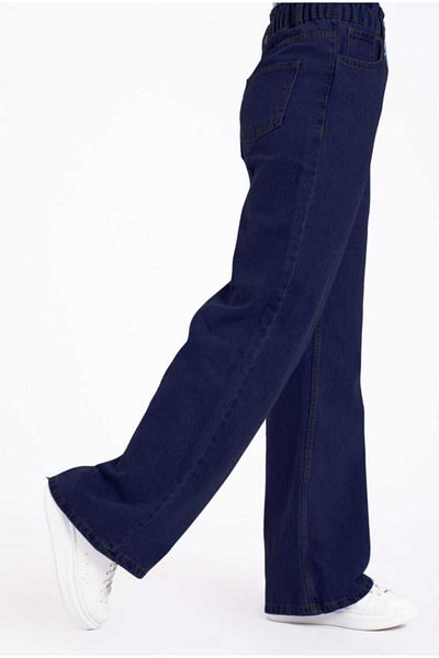 SHEVEGA Navy Blue Elastic Waist Boyfriend Wide Leg Jeans Wide Leg Jeans