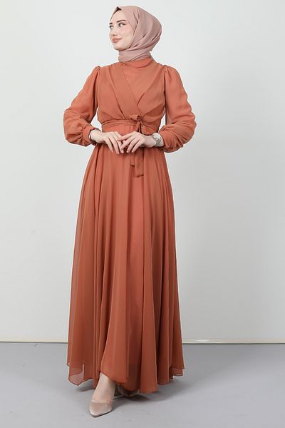 Giza Giyim Cross Front Chiffon Dress Salmon