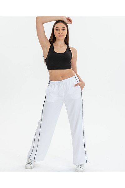 AtegeWear Y2K White Double Stripe Parachute Pants