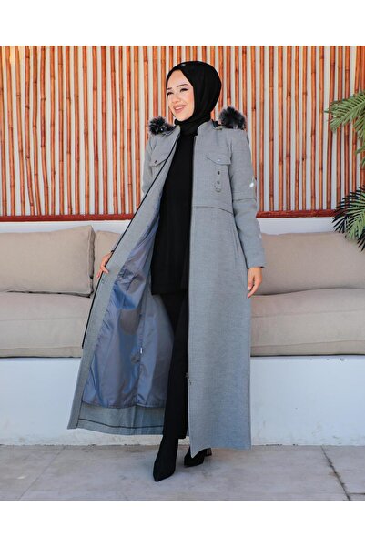 KMKkombin KADIN TAM BOY ASTARLI KAPŞONLU ÖZALTAY KAŞE KABAN