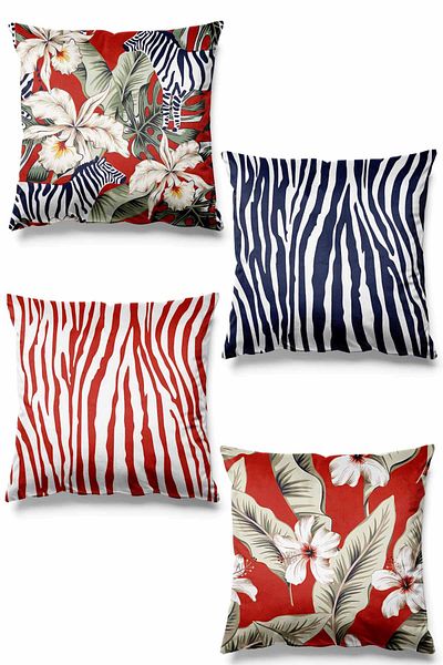 Pilloveland Double Sided Printed Grevy Patterned 4-Piece Suede Throw Pillow Cover