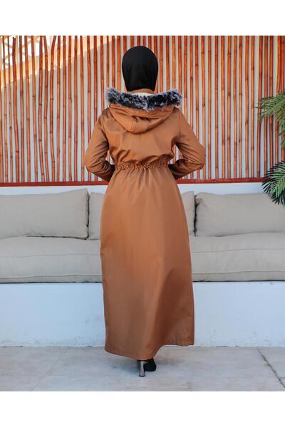 KMKkombin KMKKOMBIN ÖZaltay917 WOMEN'S FULL-LENGTH BONDIT FABRIC SPORTS AND ELEGANT COAT WITH FUR INSIDE
