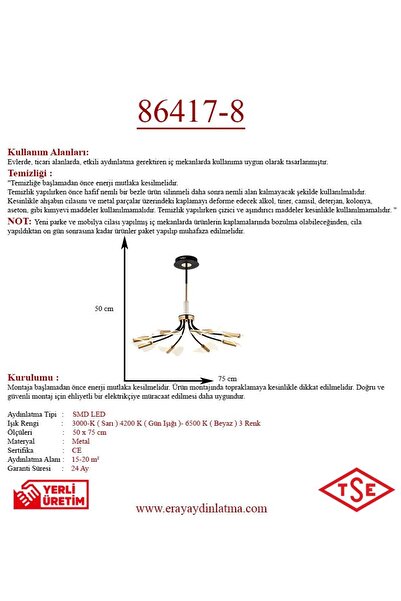 Eray Aydınlatma 86417-8 Sarı Led Avize
