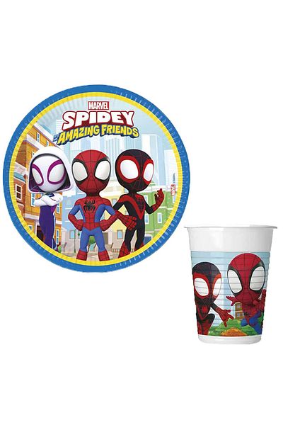 kidspartim Spıdey Themed Cardboard Plate Glass 8 pcs