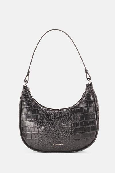 Housebags Geantă de umăr ovală crocodil neagră pentru femei 240