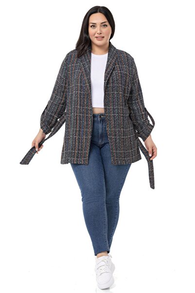 DISENTIS MODEST Jachetă cu mâneci cu curea cu guler șal negru de mărime mare