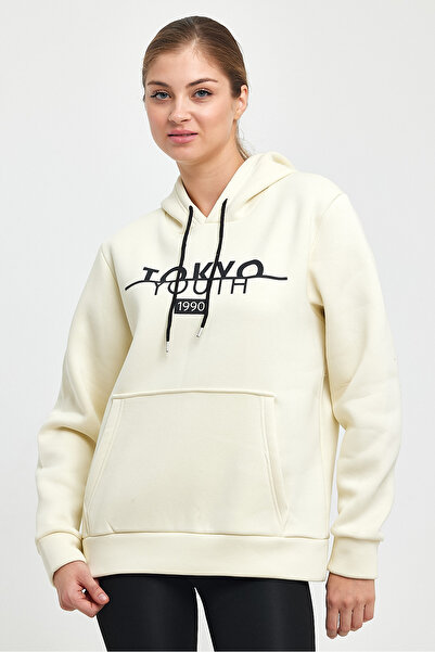 Superlife Women's Hooded Comfortable Fitted Fleece 3 thread Kangaroo Pocket Tokyo Printed Sweatshirt