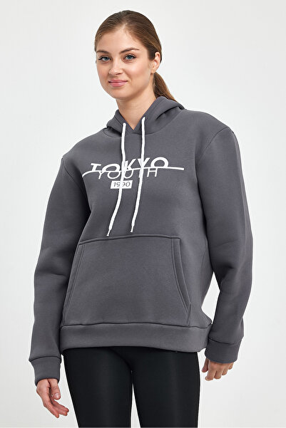 Superlife Women's Hooded Comfortable Fitted Fleece 3 thread Kangaroo Pocket Tokyo Printed Sweatshirt