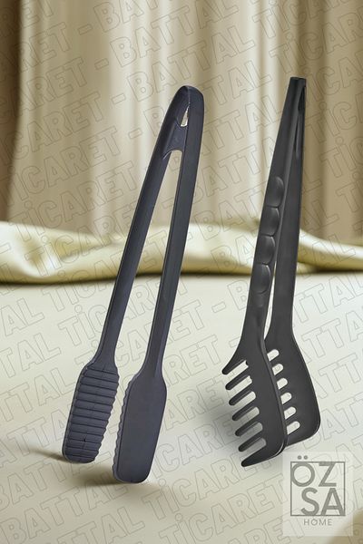 ÖzSa Home Set of 2 Fireproof Non-Stick Hard Teflon Plastic Pasta and Serving Tongs 220 Degree Durable 2-Piece Tongs
