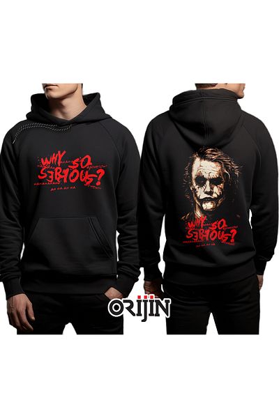 Orijin Tekstil Joker Why So Serious Черен суичър с качулка с щампа отпред и отзад