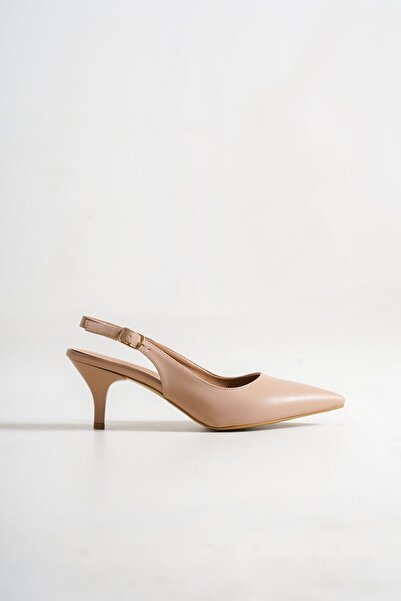 Modabuymus Nude Matte Open Back Stiletto Low Heeled Shoes - Sas