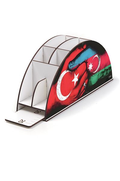 kutuTR VIP Türkiye-Azerbaycan Series - Desktop Pen Holder Organizer with Rainbow Pattern Ruler.Assembled Box
